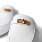 White Oz Mule Sandals w/ Rose Gold Kelly Buckle (38 EU / 7.5 US) - Image 3