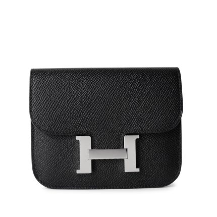 Black Epsom Constance Slim Wallet Palladium Hardware