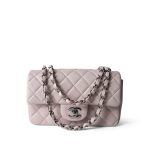 21B Lilac Lambskin Quilted Mini Rectangular Flap Silver Hardware - Image 9