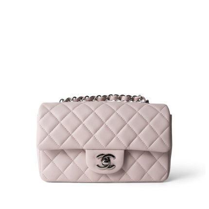 21B Lilac Lambskin Quilted Mini Rectangular Flap Silver Hardware
