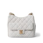 23C White Caviar Quilted Medium/Large Hobo Bag Aged Gold Hardware - Image 2