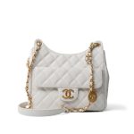 23C White Caviar Quilted Medium/Large Hobo Bag Aged Gold Hardware