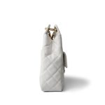23C White Caviar Quilted Medium/Large Hobo Bag Aged Gold Hardware - Image 3